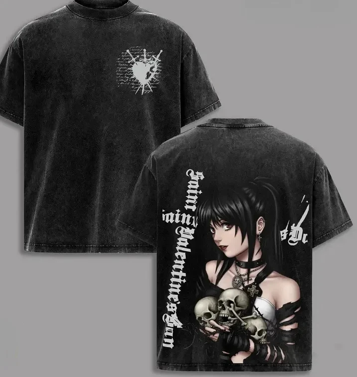DEATH NOTE Washed T-shirt Oversized Unisex Retro Fashion Fashion Street Casual Classic Loose Trendy Y2k Short Sleeves Couples