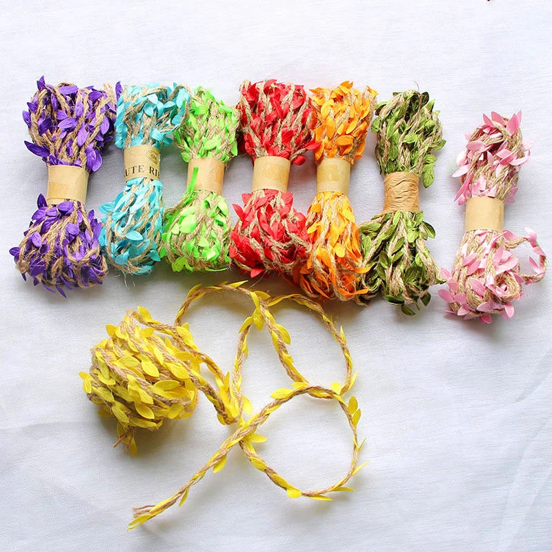 5M Vintage Jute Leaves Rope Wedding Jute Ribbon Crafts Gift Wrap Jute String Sewing Diy Cord Twine Thread Party Home Decoration