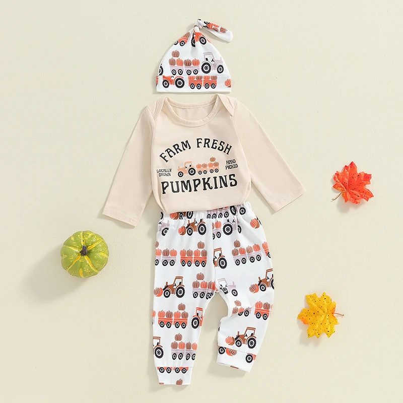 Newborn Halloween Outfit Boy Long Sleeve Pumpkin Romper Shirt Sweatpants Set Infant Farm Fall Clothes