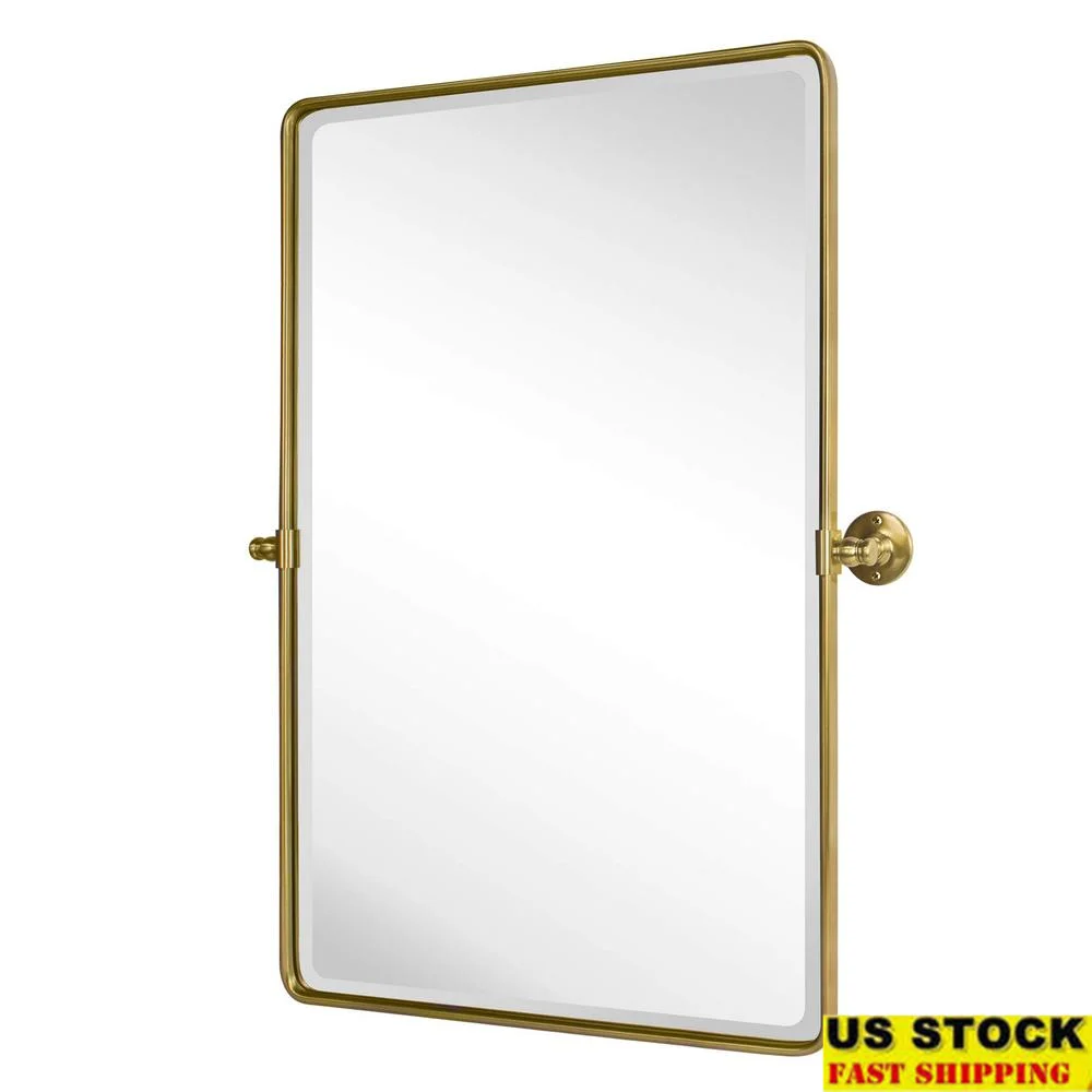 Brushed Metal Tilting Rectangle Bathroom Mirror 27x35'' Beveled Vanity Wall Decor