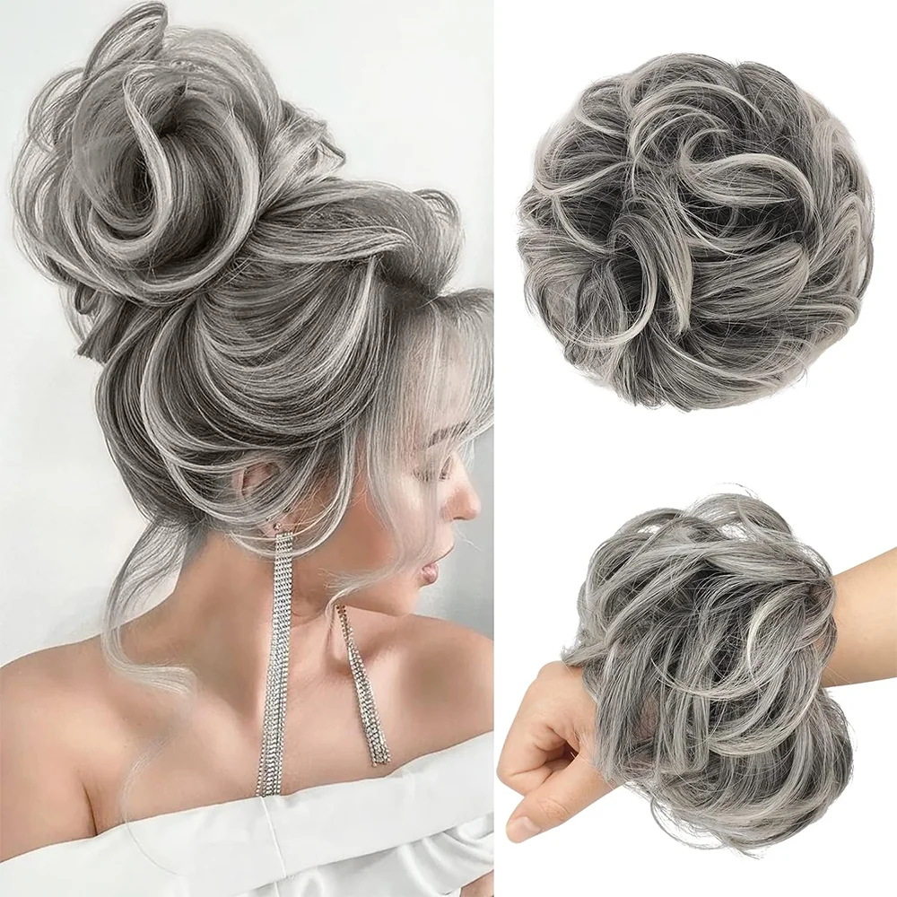 Messy Bun Hair Piece Curly Wavy Hair Bun Scrunchies Extensions Syntetyczne potargane treski Updo dla kobiet