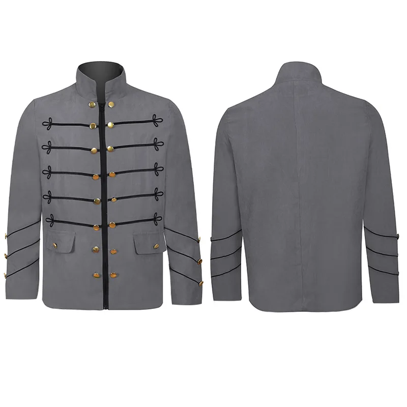 Gothic Steampunk Military Parade Jacket Men's Vintage Embroidered Double Breasted Cardigan Coat Stage Performance Uniform