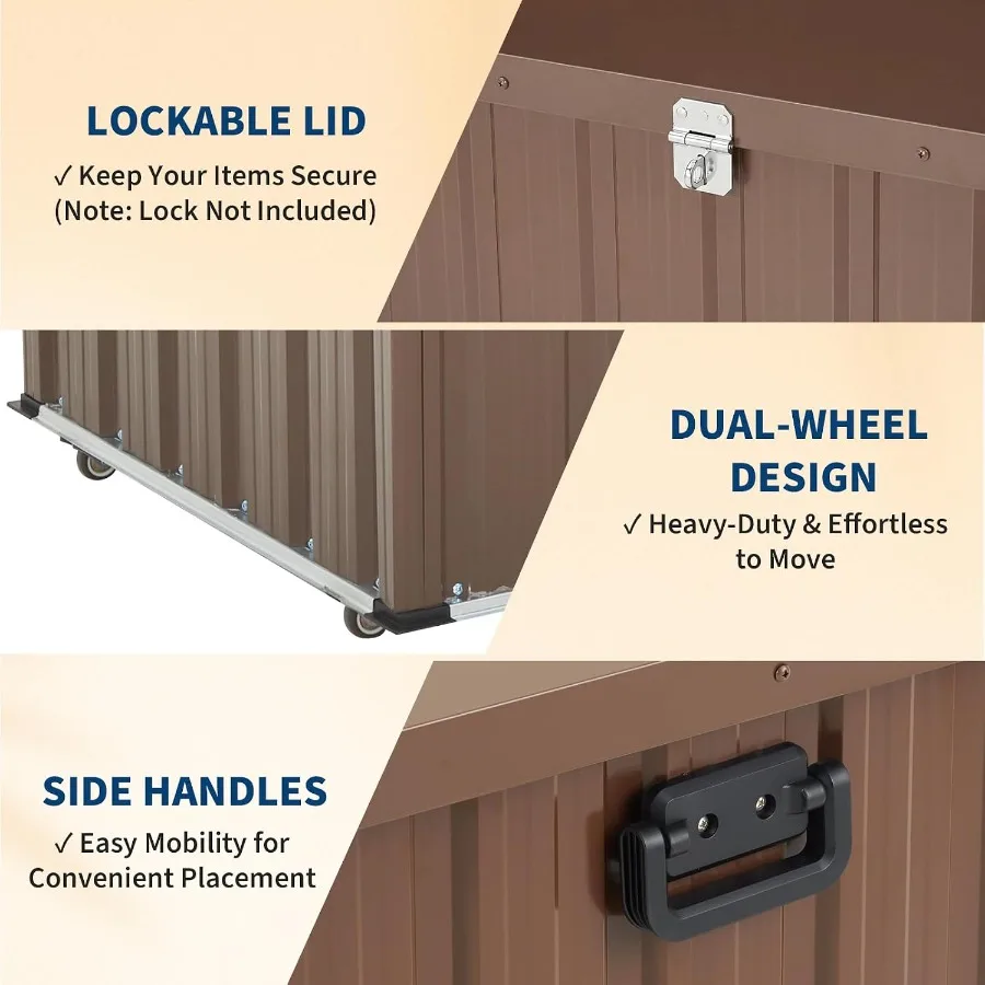 Metal Deck Box for Patio Storage: Waterproof Outdoor Container with 0.6 mm Galvanized Steel 0.3 mm Coated Steel Panels, Gray, L