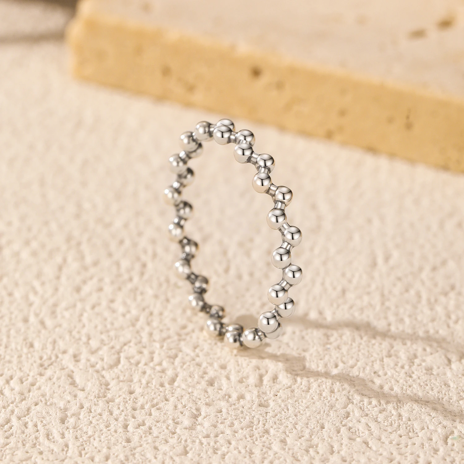 Women's 925 Sterling Silver Vintage Irregular Beads Stackable Ring
