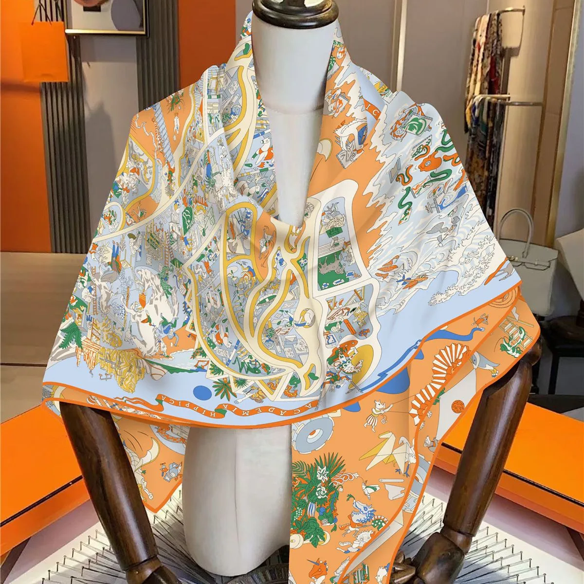 130CM Warm Imitation Silk Cashmere Scarf Women Vintage Printed Square Scarves Wraps Ladies Large Bandana Foulard and Shawl
