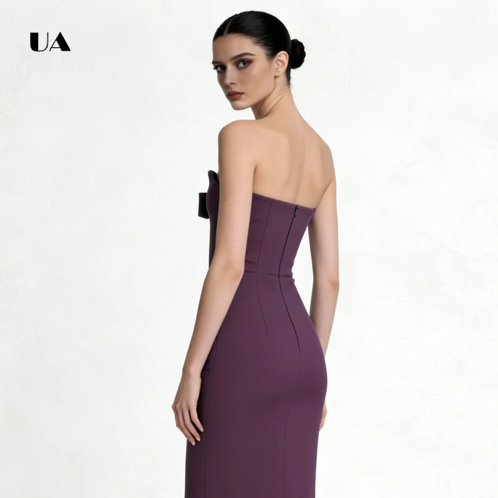 ULBYANRY Trägerloses Ballkleid mit Schleife, solide ärmellose Abendkleider mit Ausschnitten für Damen, einfaches, individuelles Partykleid mit Schlitz