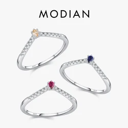 Modian 925 Sterling Silver Simple Arrow Shape Stackable Trendy Ring Rainbow Color Zircon Elegant Finger Rings For Women Jewelry
