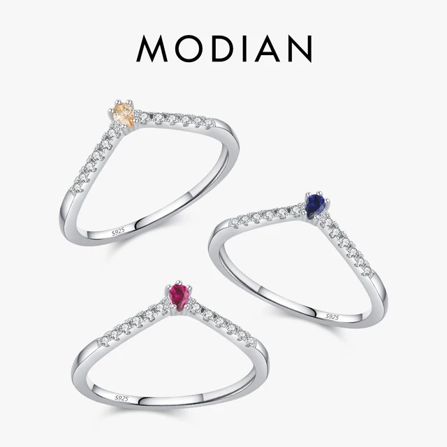 Modian 925 Sterling Silver prosty kształt strzałki możliwość układania w stosy modny pierścionek kolor tęczy cyrkon eleganckie pierścionki dla kobiet biżuteria