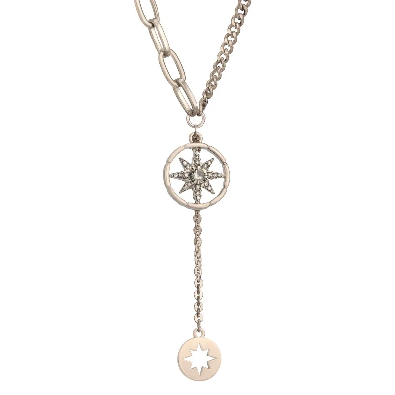 قلادة جديدة مثمنة على شكل نجمة، كلاسيكية، سلسلة متوسطة شرابة، سلسلة الترقوة النسائية