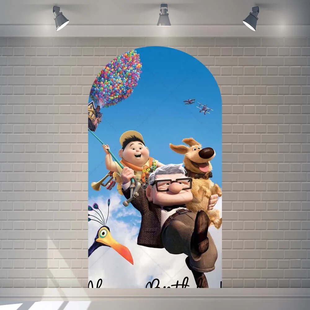 Disney Pixar Movie UP Arched Backdrop Custom Grandpa Flying House Kids Birthday Party Decor Baby Shower Photography Backgrounds