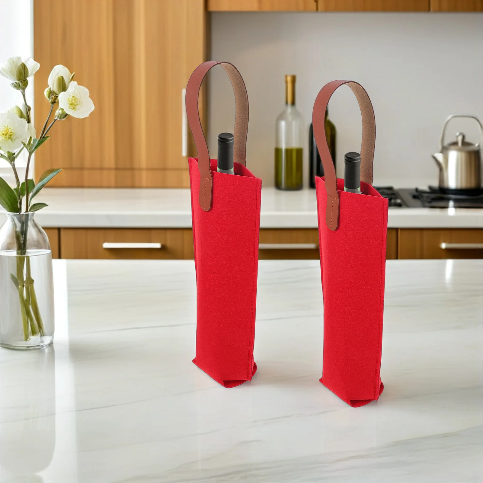 

10Pcs Wine Carrier Felt Tote Bag .79x3.54inch Portable Reusable Wine Bottle Packaging for Festivals Weddings