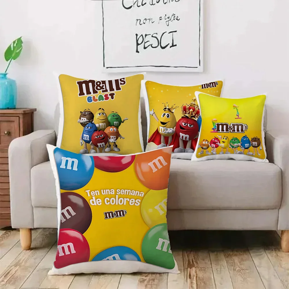 M&M Bean Chocolate Cartoon Pillow Covers Cartoon Sofa Decorative Home Double-sided Printing Short Plush Cute Cushion Cover