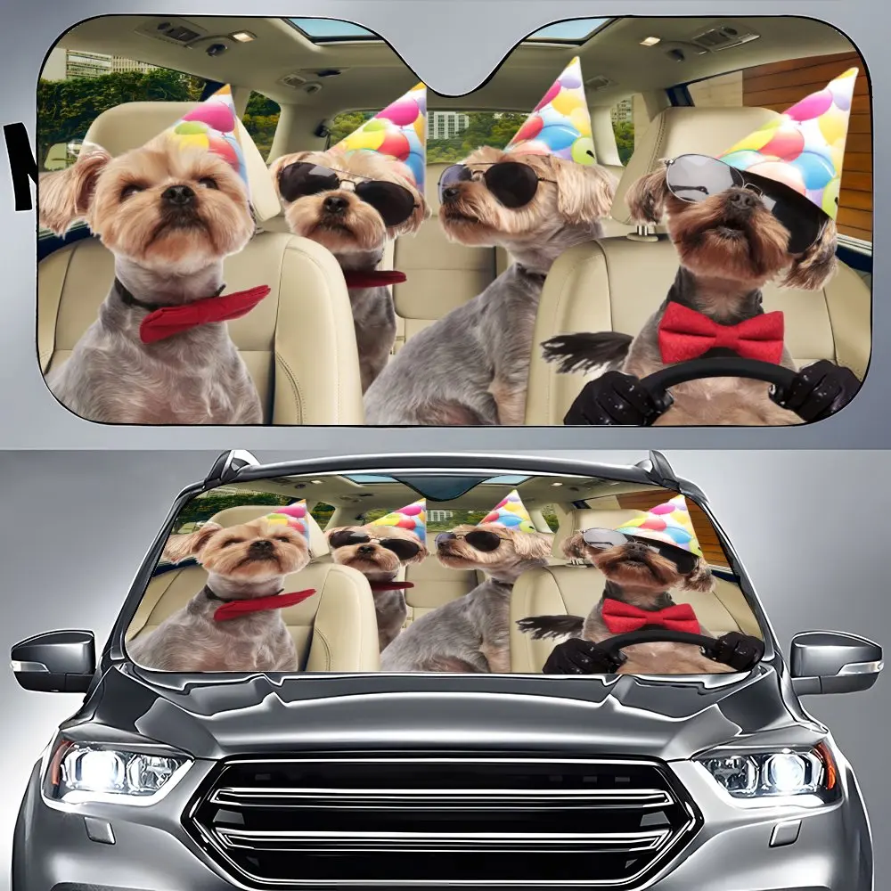 

Йоркширская шляпа на день рождения, салон автомобиля, переднее лобовое стекло, солнцезащитный козырек, ожерелье для собак, солнцезащитный козырек для внедорожника-блоки, УФ-лучи Pro