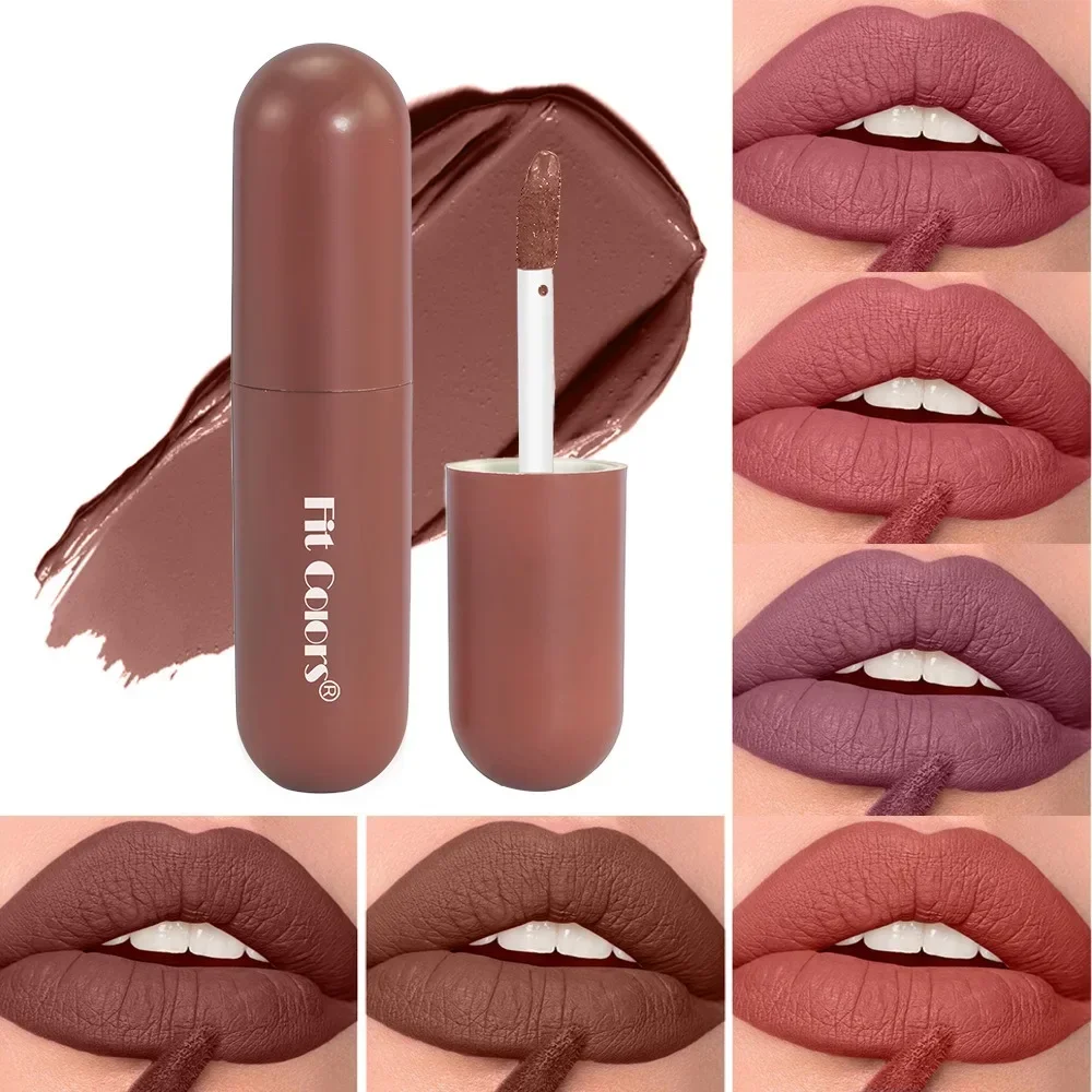 Chocolate Brown Red Liquid Lipstick Velvet Satin Lip Gloss Matte Finish Non Stick Cup Lip Tint Waterproof Long-lasting Makeup