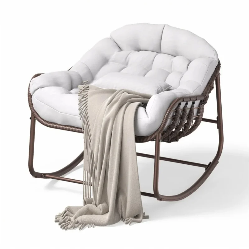 Duży, rozkloszowany fotel Papasan z rattanu PE – udźwig 180 kg, wytrzymała, odporna na promieniowanie UV wyściółka, idealny do ogrodu, na taras, balkon i do salonu. (Brown) — Zdjęcie 2 z 2