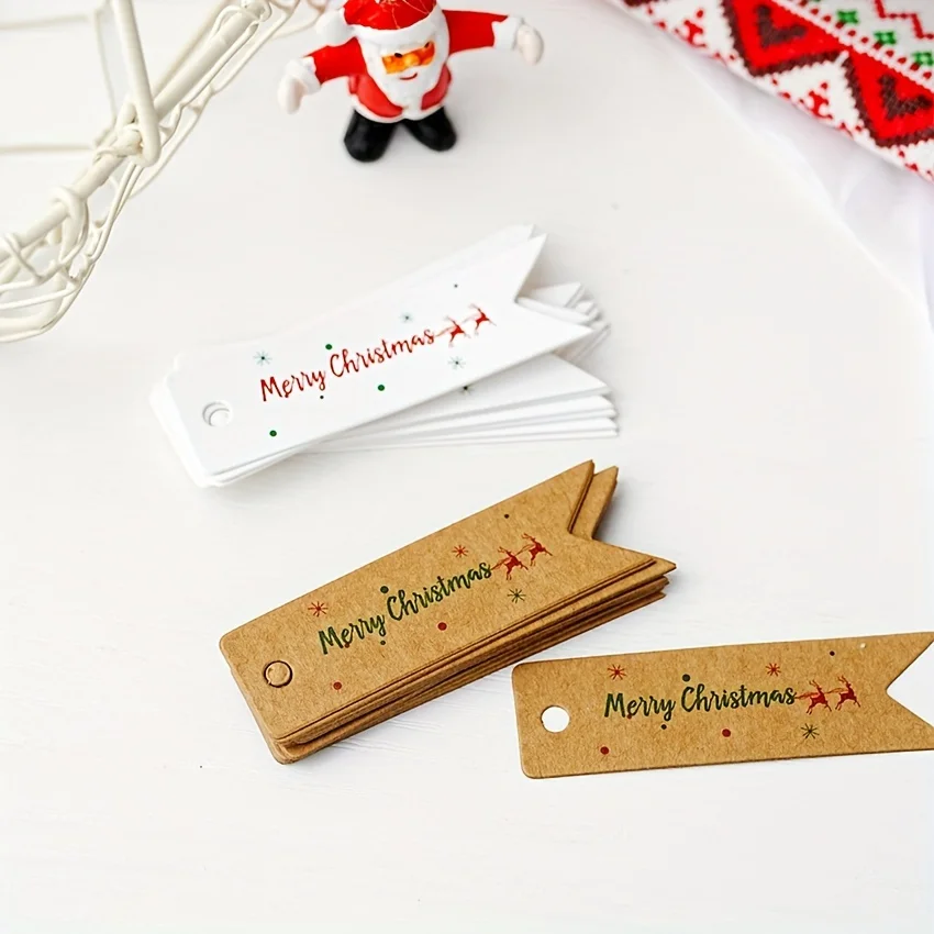 علامات هدايا عيد الميلاد الصغيرة، علامات هدايا عيد الميلاد، علامات عيد ميلاد سعيد صغيرة، علامات هدايا ورق كرافت مع بطاقة علامة تعليق لتغليف الحبل