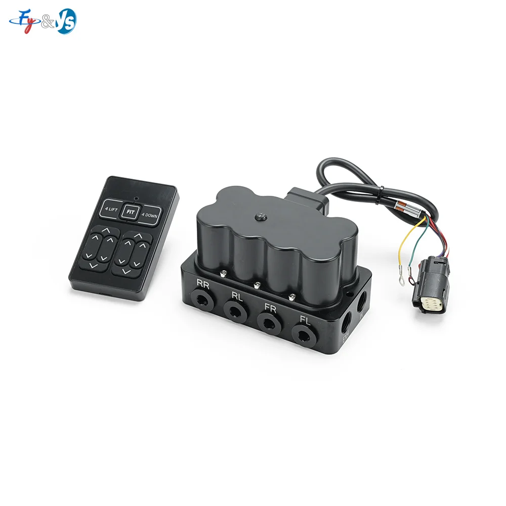 Air Suspension Valve Manifold 4 Corner Air Ride Solenoid Valve Block with Wireless Remote Controller 12V 1/4 3/8 NPT Port