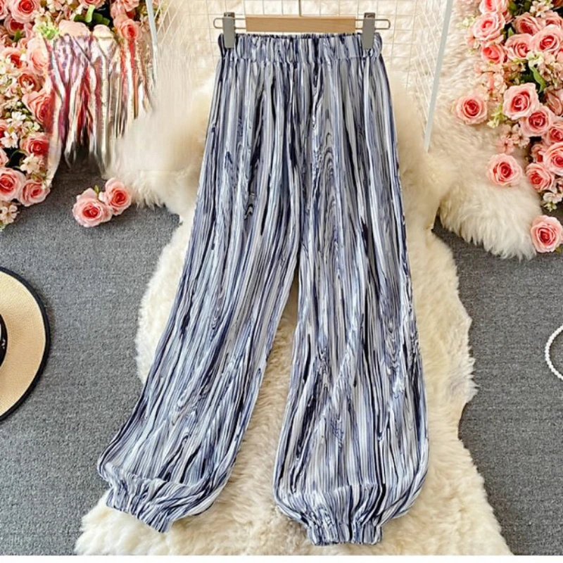 Women Lantern Pants Wide-legged Pants Woman Clothing Baggy Pants Print Beach Leggings Vintage Y2k Design Chic Streetwear Thin