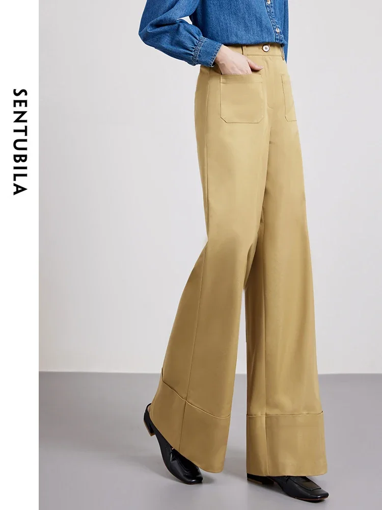 SENTUBILA Elastic High Waist Baggy Pant Women 2025 Spring Full Length Wide Leg Khaki Trousers Long Pants for Woman 141K52834