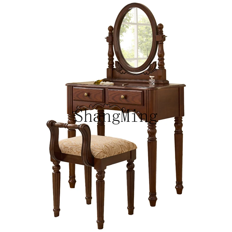 

ZYY solid wood retro dresser bedroom with mirror mini simple small apartment makeup table
