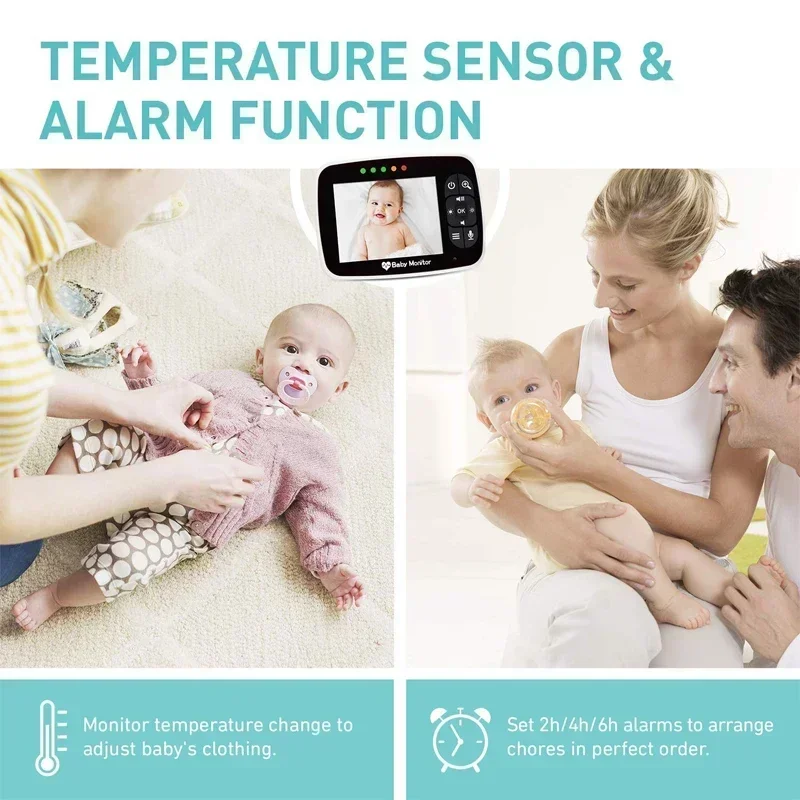 Sensore di temperatura, modalità ECO, ninne nanne Babystar 3.5 InchWireless Baby Monitor, telecamera per visione notturna, Audio bidirezionale