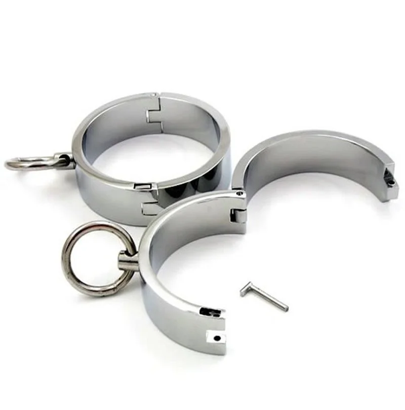 Metal Handcuffs Ankle Cuff with Chain Bondage Collar Restraint Shackles Set BDSM Handcuffs Steel Collars Sex Tool Toys