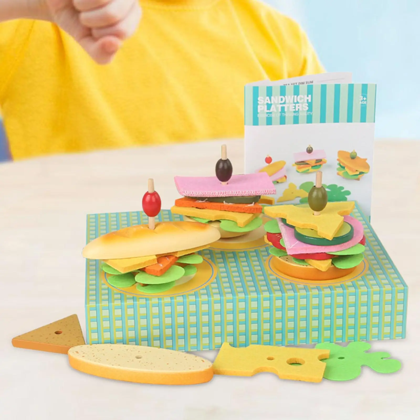 Burger Stacking Toy Food Toy Kitchen Toy for Children 3+ Years Old Kids