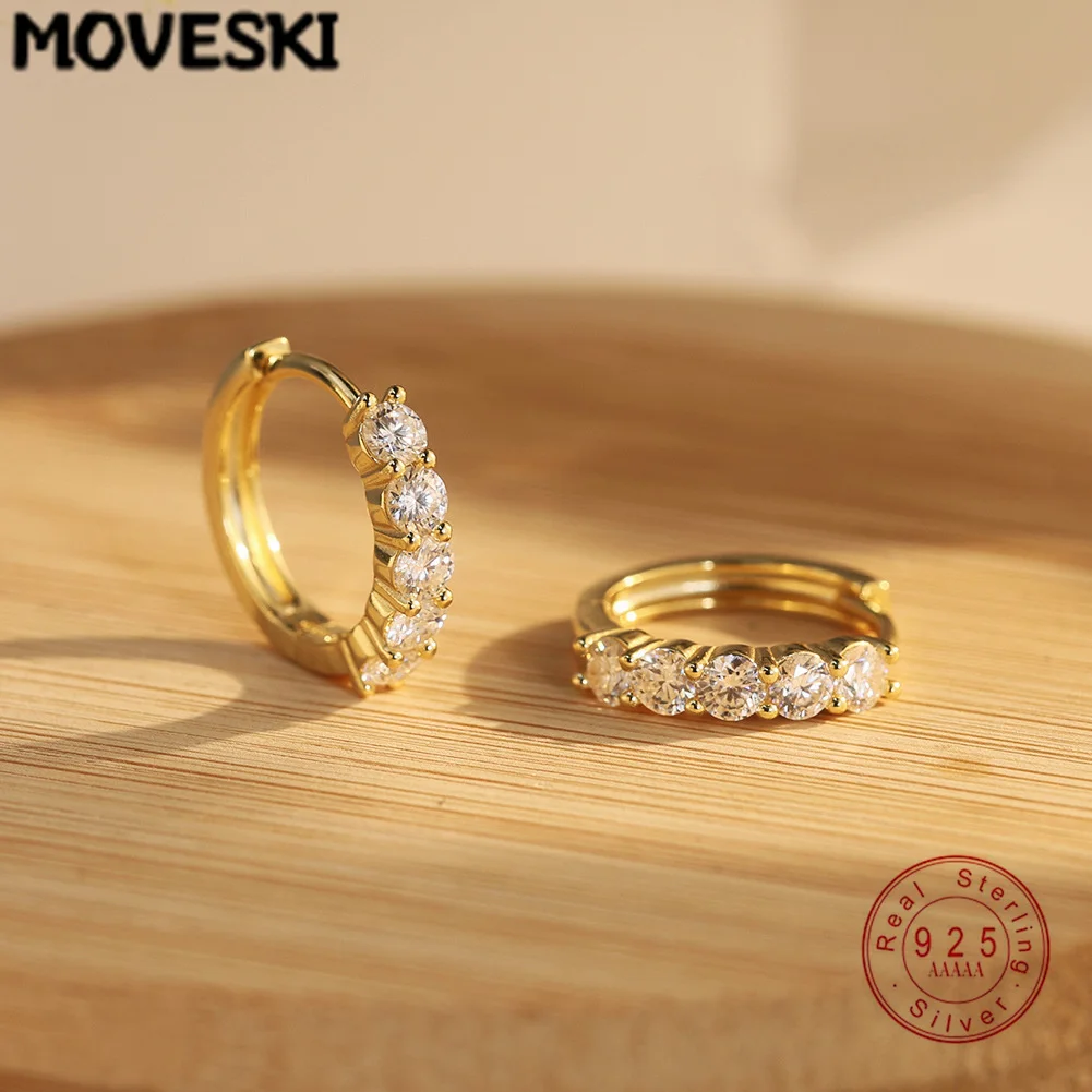 

5 Stone Round Moissanite Hoop Earrings 925 Sterling Silver 18K Gold Plated Huggie Earrings Fine Jewelry Gift For Women