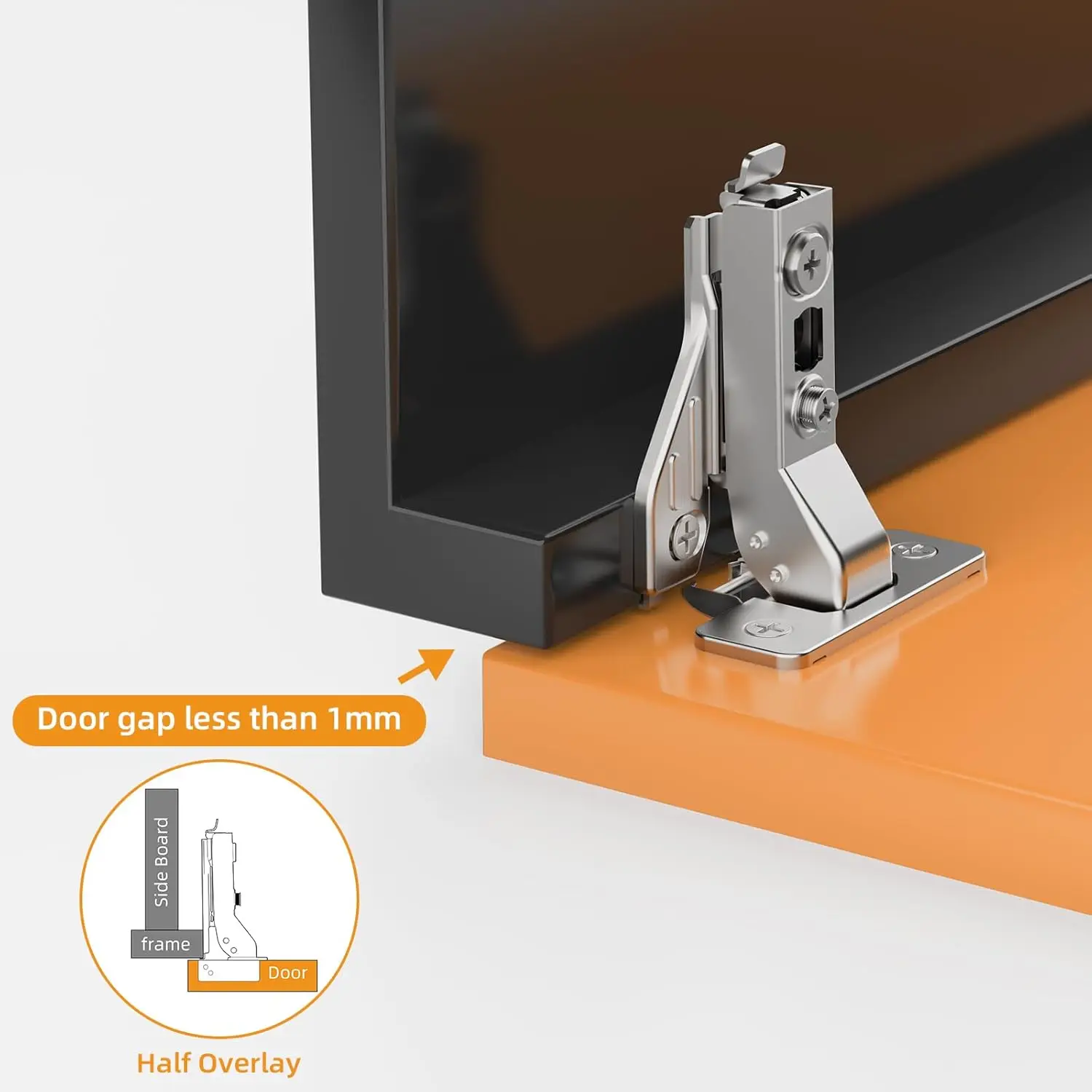 Covered 3D soft close hiding hinges for face framed doors and frameless doors, cleats, self-closing hiding satin nickel