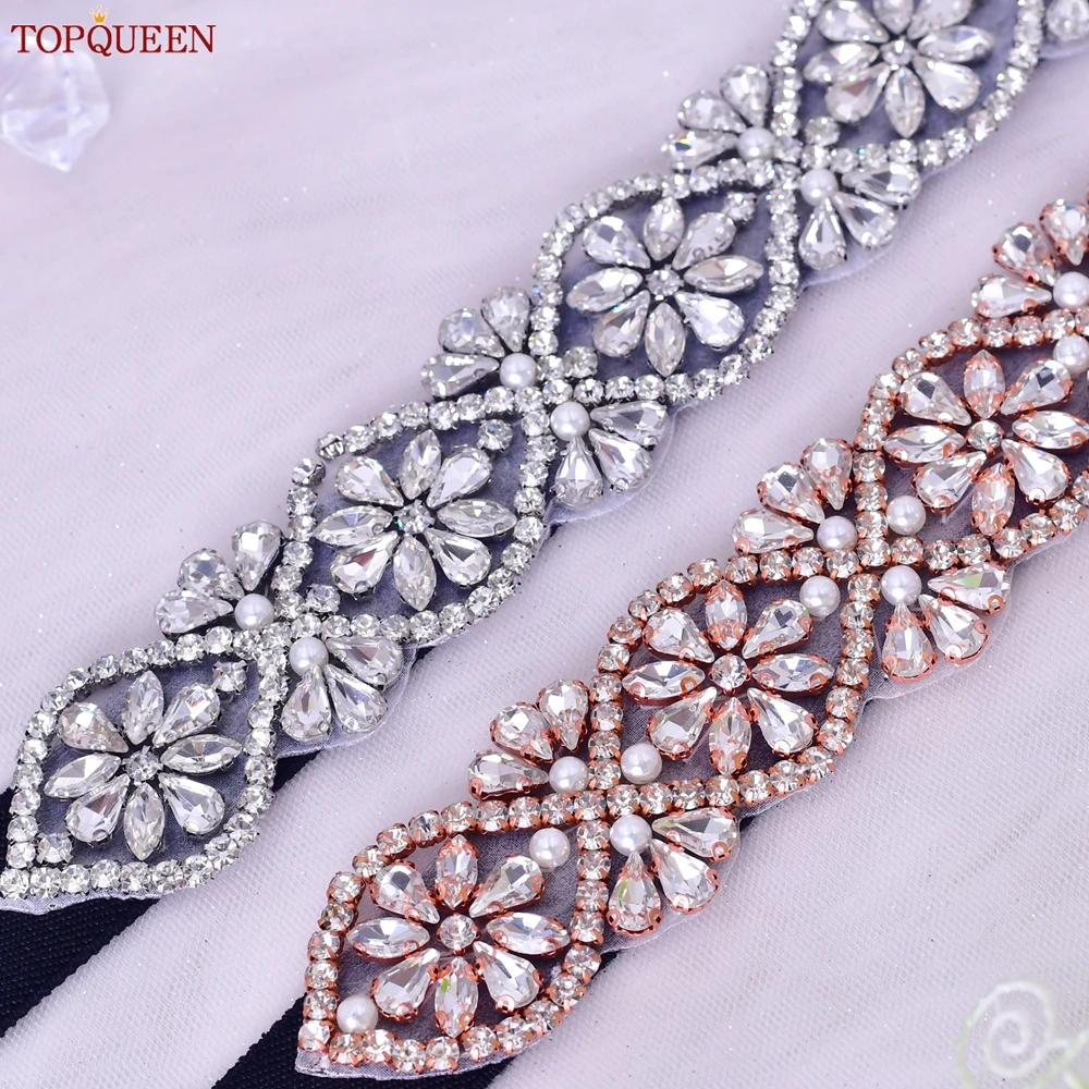 TOPQUEEN Women Dresses Elastic Belt Fashion Sparkly Rhinestone Stretch Waistband Travel Party Decoration Plus Size Customized