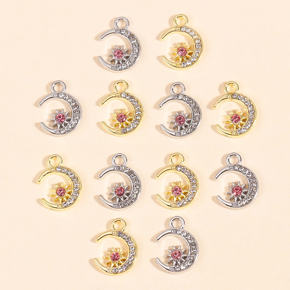 10 Stück hochwertige Goldfarbe Legierung Zirkon Stern Mond Charms für Schmuck machen DIY Ohrring Anhänger Halskette Mode accessoires – Detail 5