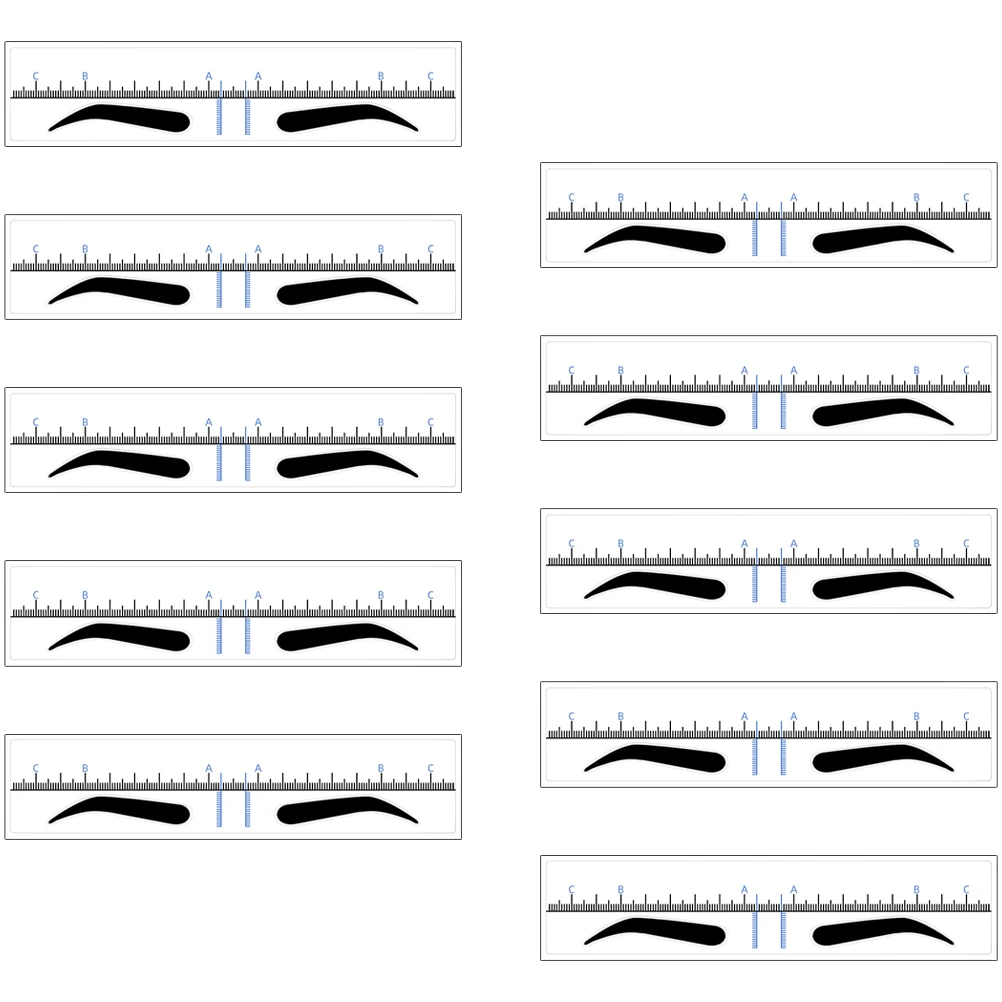 

10pcs Eyebrow Stencil Ruler Clear Scales PVC Material Positioning Sticker Symmetrical Design Tattoo Tools Beginner Friendly
