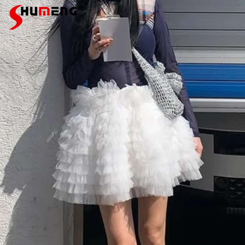 

Japanese Style Women's 3D Star Short-sleeved Loose T-shirt Elastic Waist Mesh Tutu Skirts Summer Fairy Multi-layer Cake Skirt