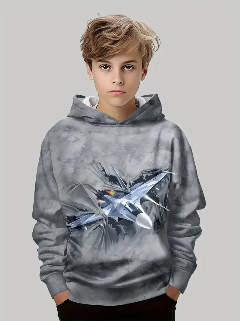 سترة بقلنسوة جديدة مريحة للأطفال لخريف 2025 مطبوعة ثلاثية الأبعاد ملابس رياضية غير رسمية للاستخدام الخارجي