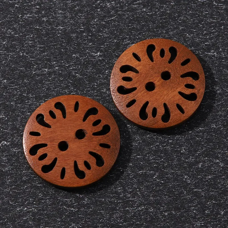 20pcs Carved Wooden Buttons Hollow Flower Round Wood Buttons for DIY Sewing, Clothing Decoration, Sweaters, Craft Accessories