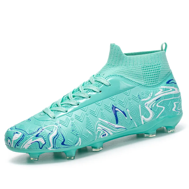 Unisex High Top Soccer Cleats Long Studs Breathable PVC Upper Non-Slip Natural Rubber Sole Youth Training Football Boots