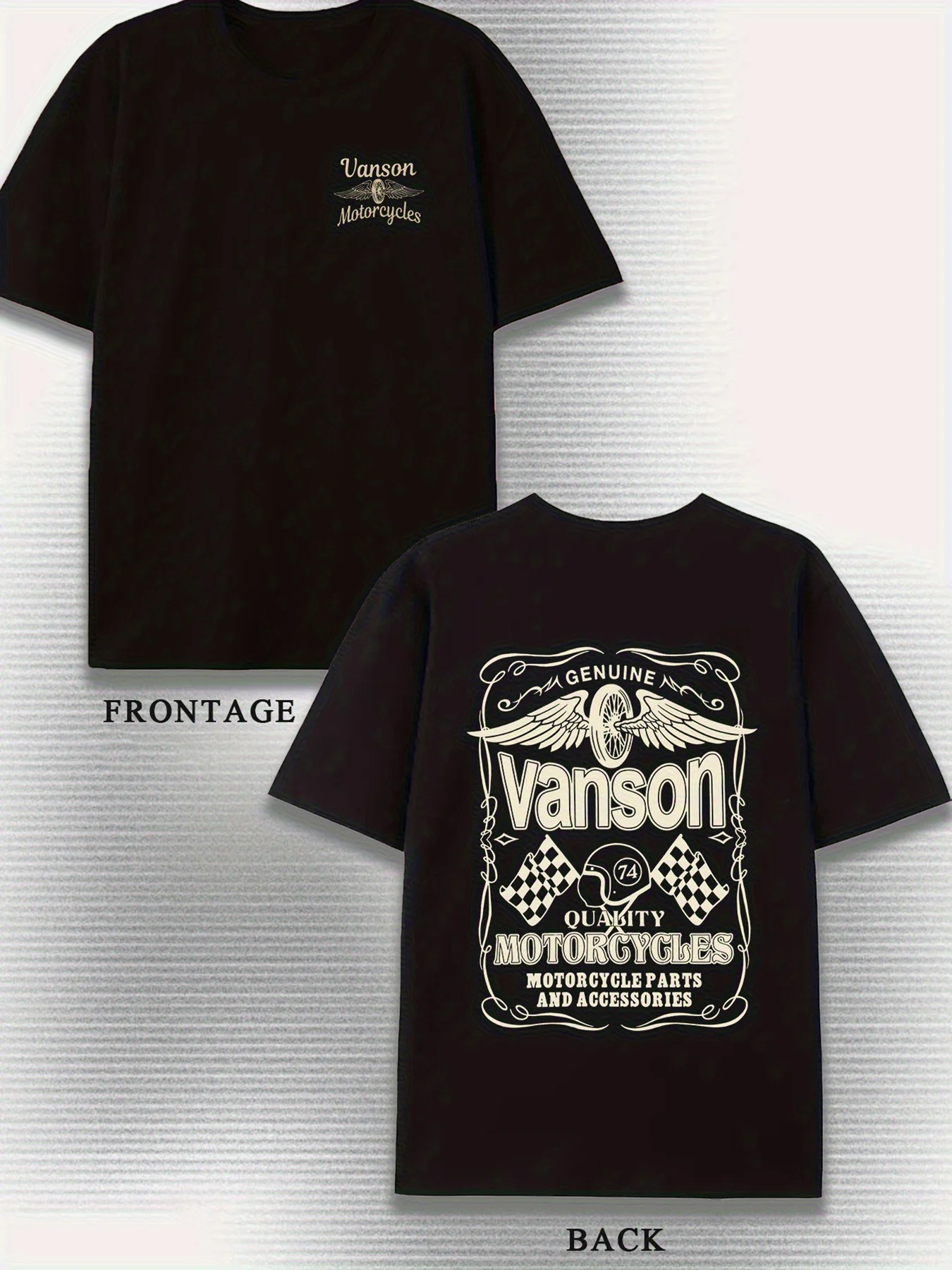 

Vanson Motorcycle Men's Retro Pattern T-shirt - Soft Cotton Retro Motorcycle Design "Build To Ride" Slogan Black Casual T-shirt