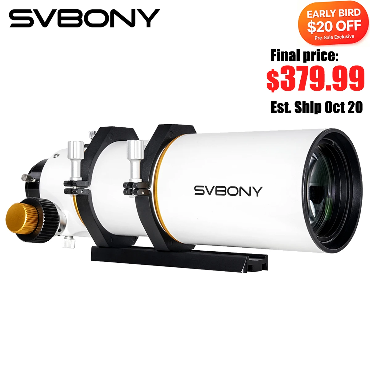 Svbony SV530 80mm ED Refractor Telescope OTA 480mm F/6 W/Field Flattener, Dual-Speed Focuser for Deep Space & Astrophotography