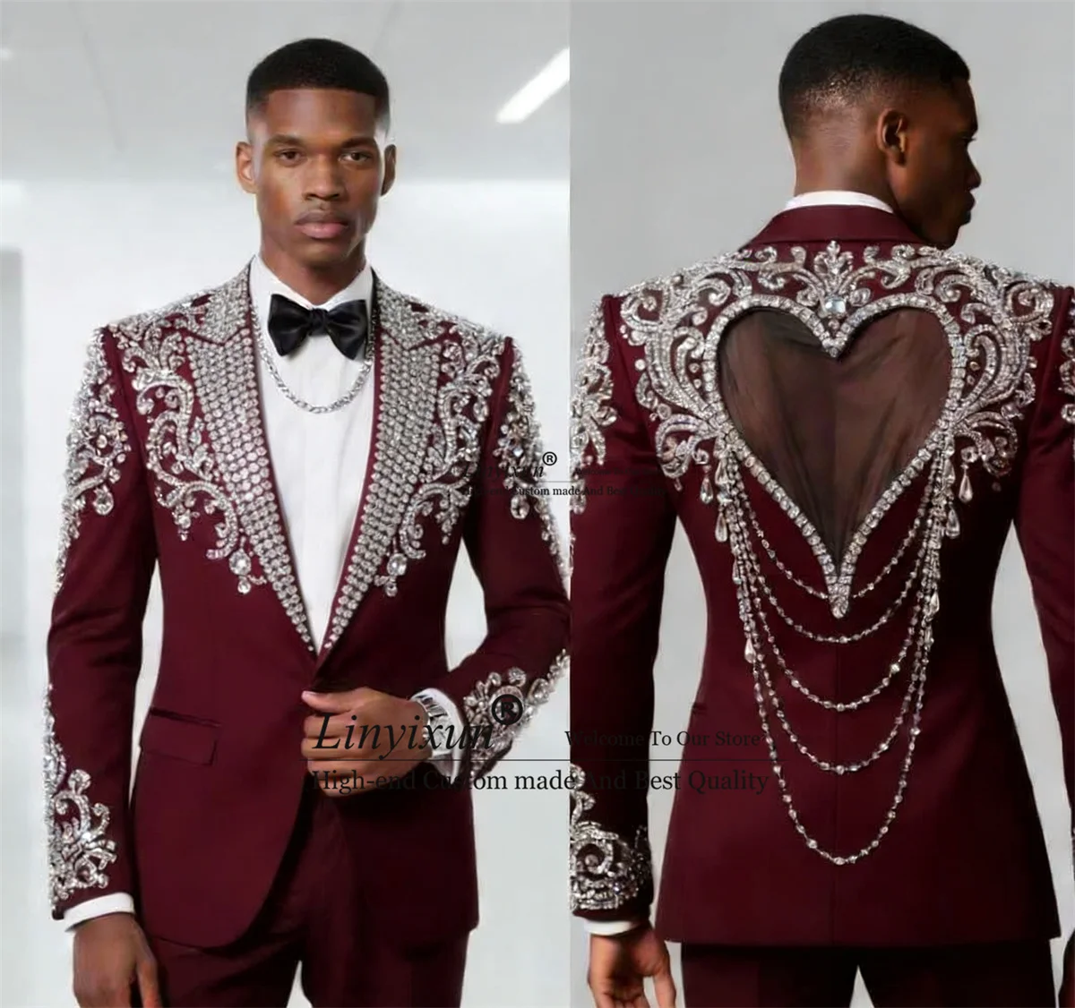 

Мужские костюмы из двух предметов с блестящими стразами, пиджаки, свадебные смокинги для жениха на заказ, модный приталенный костюм, костюм для мужчин