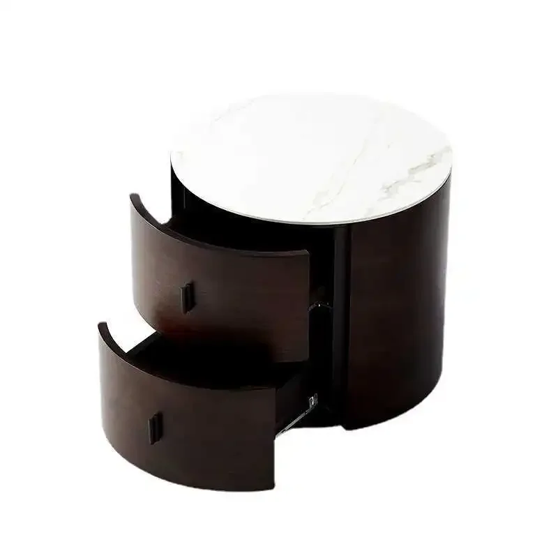round bedside table, smoked bedroom storage cabinet, solid wood rock slab bedside table, Nordic 40CM small apartment