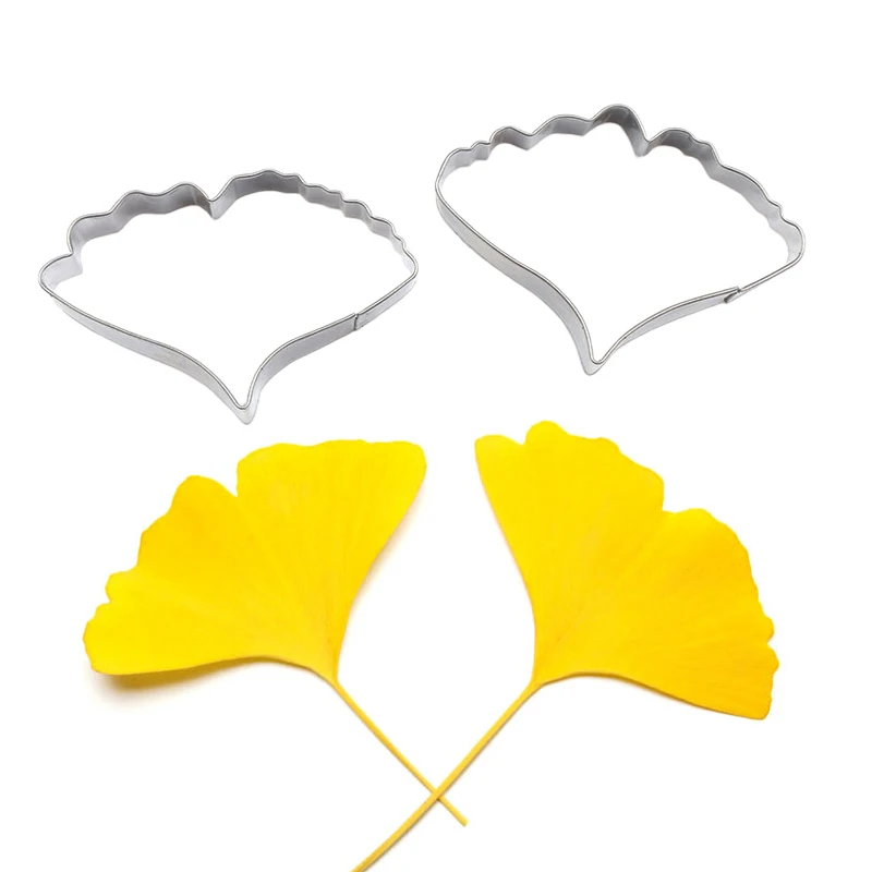 2 pcs/set Ginkgo Biloba Leaf Cutter Set Stainless steel Candy Biscuit Jelly Fondant Cookie Cutters, Cake Decorating Tools