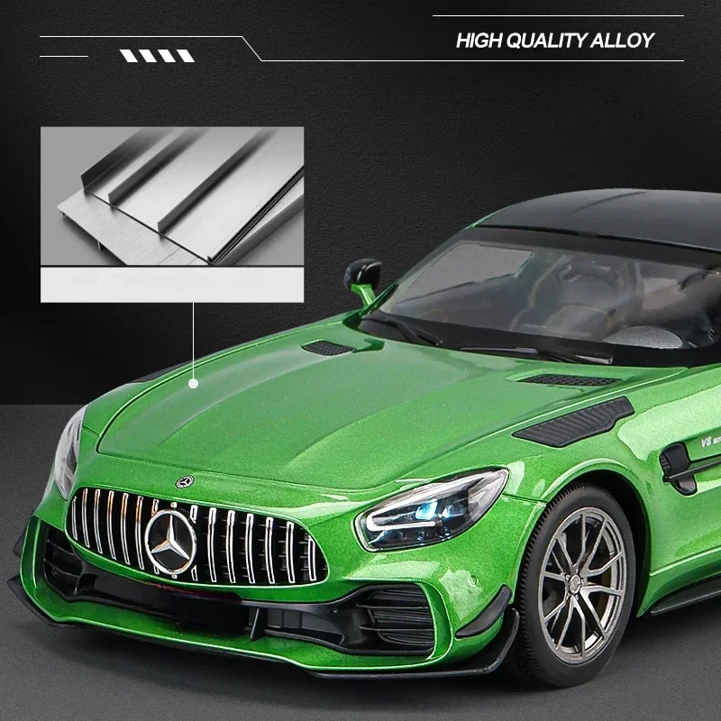 Tamanho grande escala 1:18 benz gt r verde demônio super carro modelo diecasts brinquedos veículos crianças meninos presente de aniversário decoração para casa