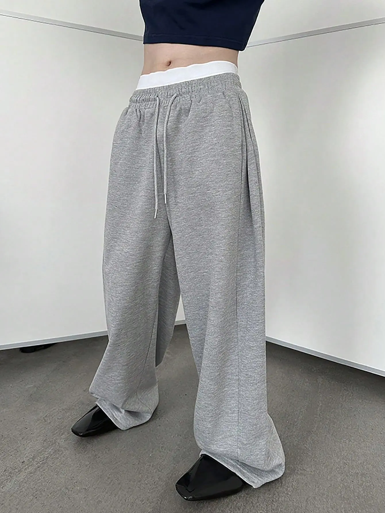 2026 men's wide leg sweatpants, European and American men's and women's sweatpants, waist drawstring straight leg loose casual s