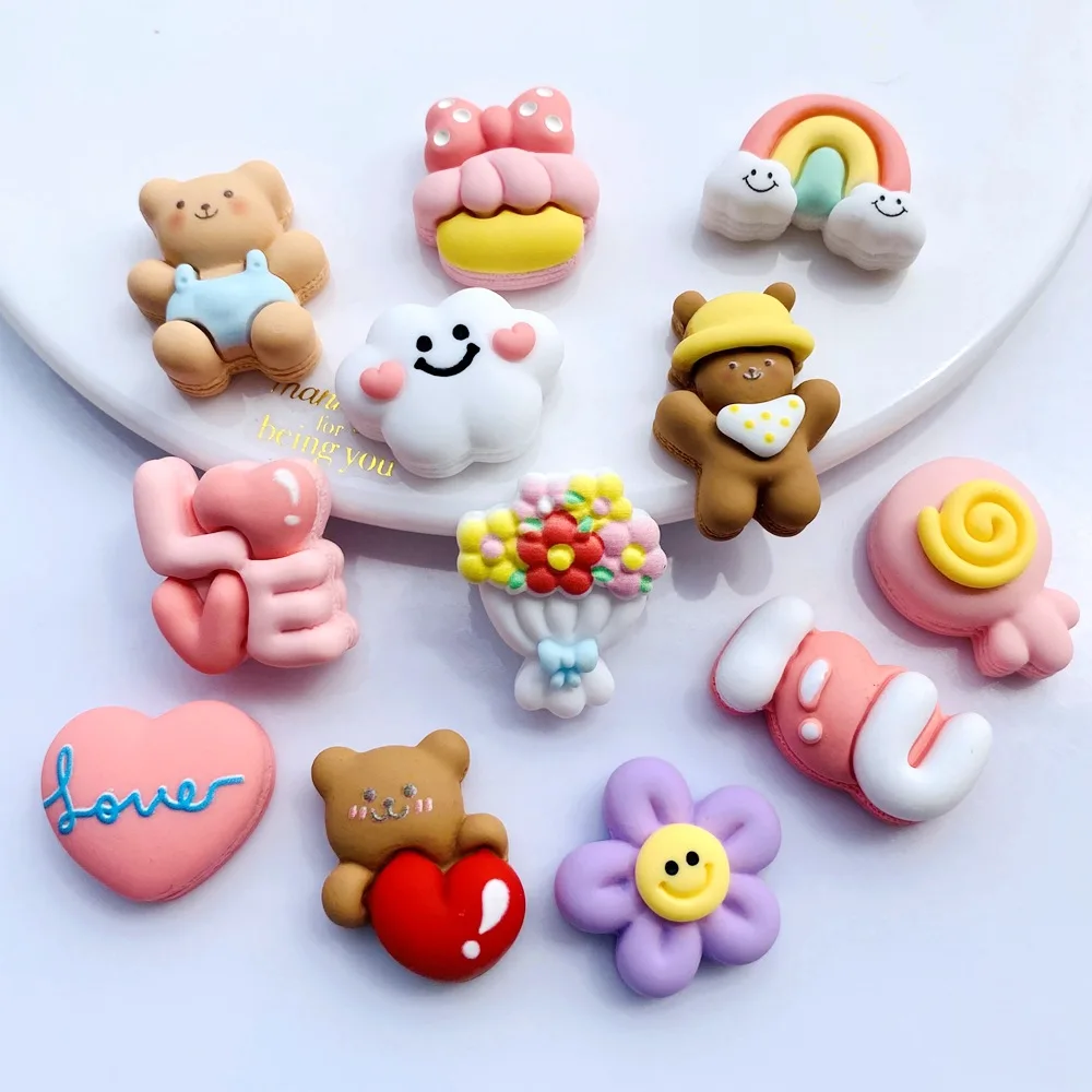 100pcs Cartoon Cookies Cake Rainbow Flower Flatback Resin Cabochons Scrapbooking For Hair Bow Decoration Dollhouse Accessories