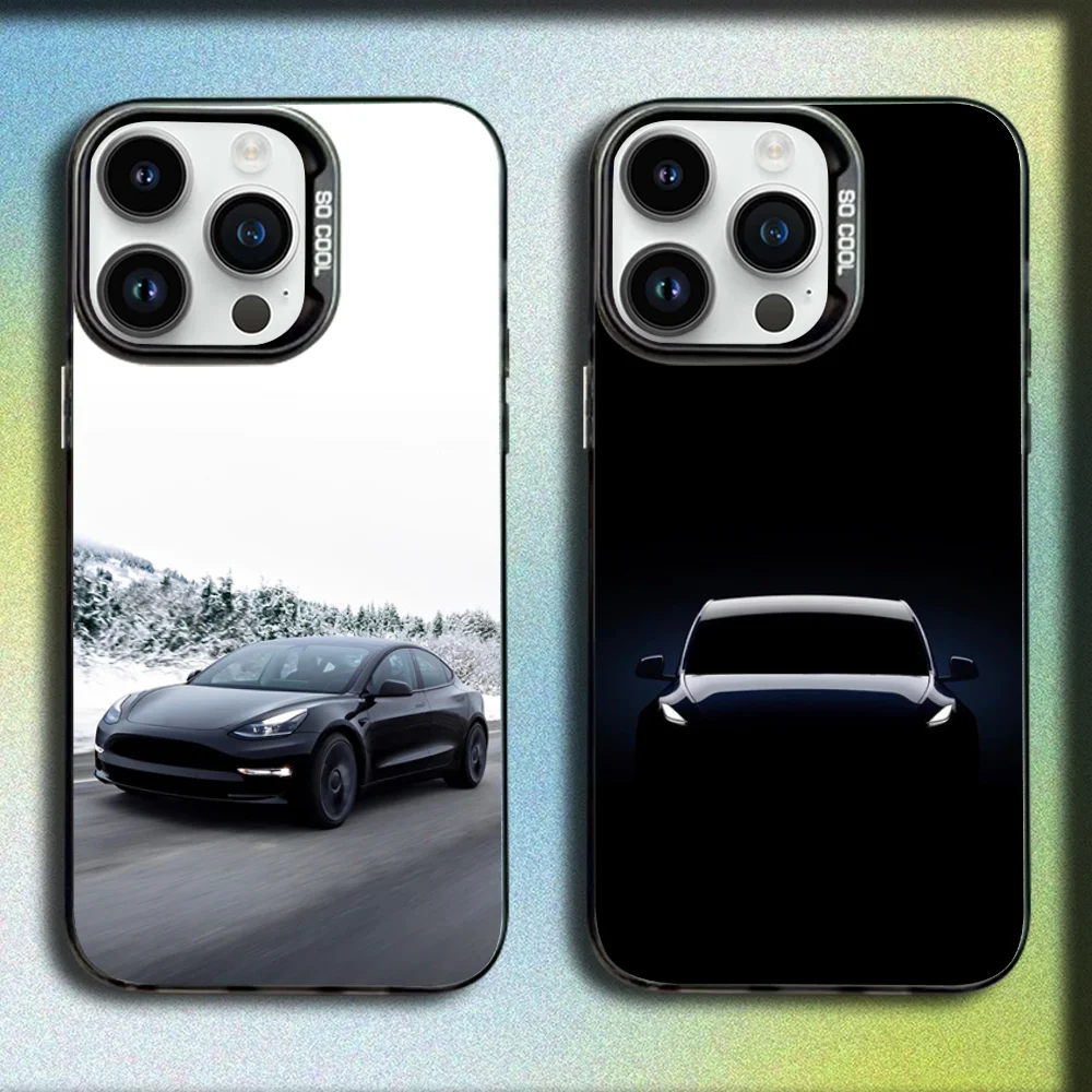 

New energy electric T-Teslaes Car Phone Case For iPhone 16,15,14,13,12,11,Mini,Pro,SE,MAX Gray Matte Silicone Black Cover