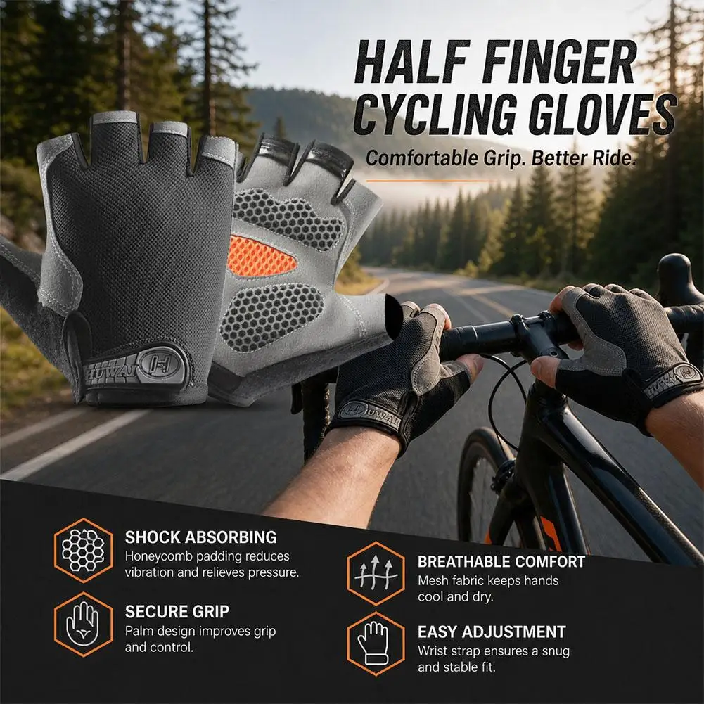Cycling Gloves Half Finger Shock Absorbing Breathable Mesh Mountain Bike Sport Gloves Anti Slip Men Women Fitness Gear