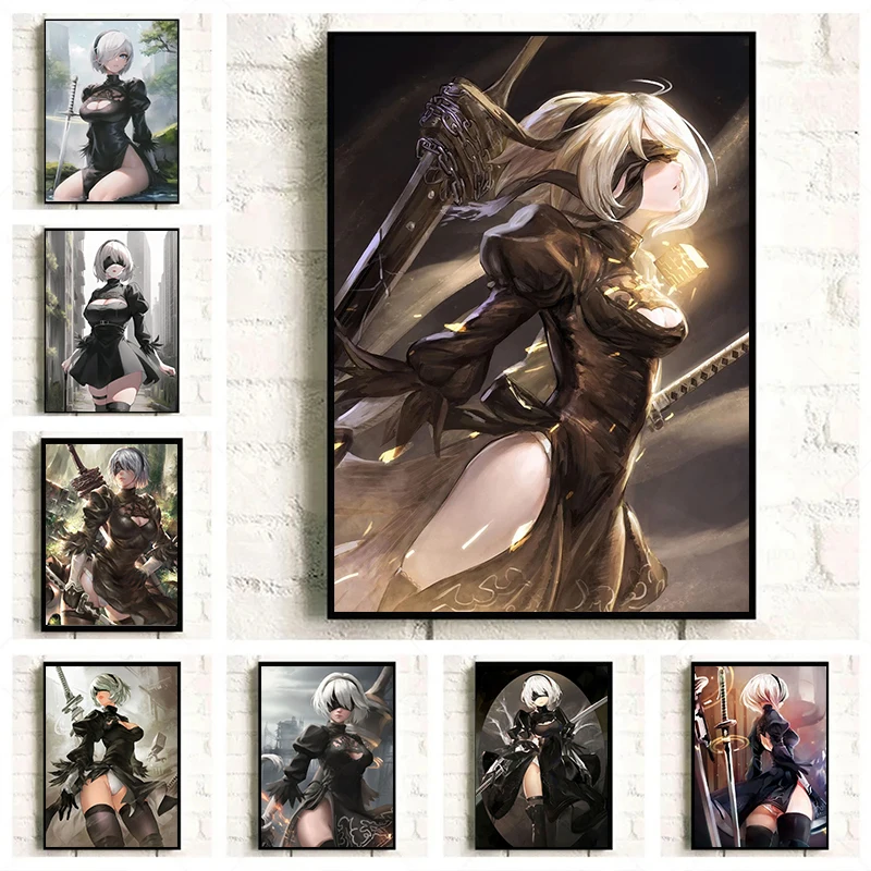 NieR Automata Game Characters YoRHa No.2 Type B Posters and Prints Canvas Printing Wall Art Picture for Living Room Home Decor