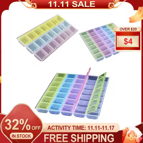 21/35 Grids Plastic Storage Box Portable Nail Art Glitter Rhinestone Storage Tool Diamond Painting Crystal Bead Organizer Holder