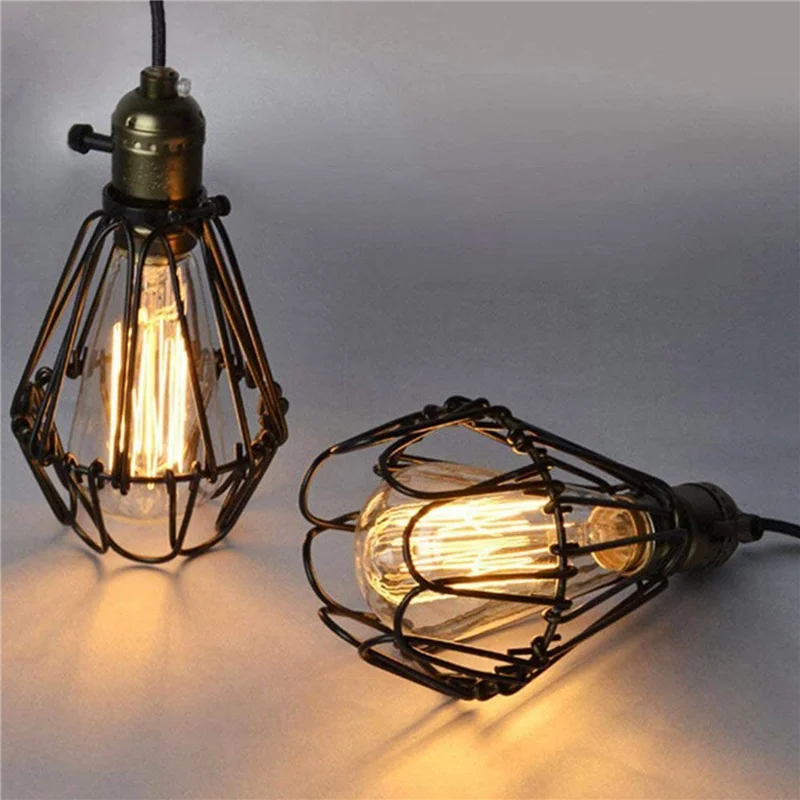 ABSS-Adjustable Wire Cage Lampshade, 4 Pack Metal Bird Cage Bulb Guard Island Pendant Lighting Fixture Drop Lamp Holder