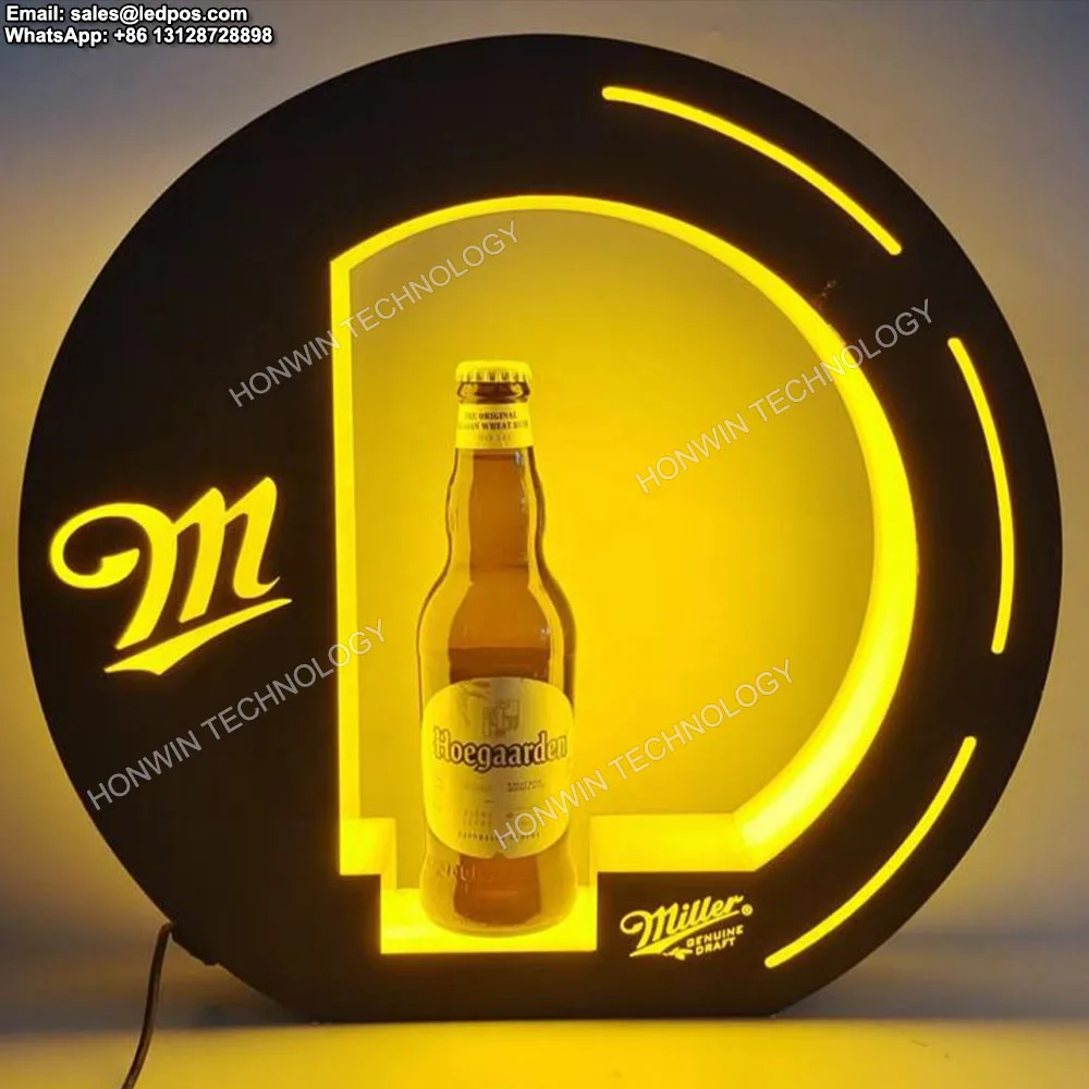 

LED Alcoholic Drink Wine Spirits Beverages Glorifier Display Miller Lite High Life Genuine Draft Beer Bottle Presenter